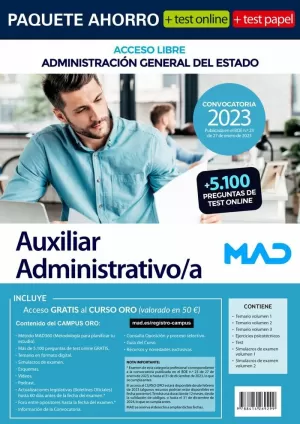 AUXILIAR ADMINISTRATIVO/A ADMINISTRACIÓN GENERAL DEL ESTADO (PAQUETE AHORRO + TEST PAPEL)